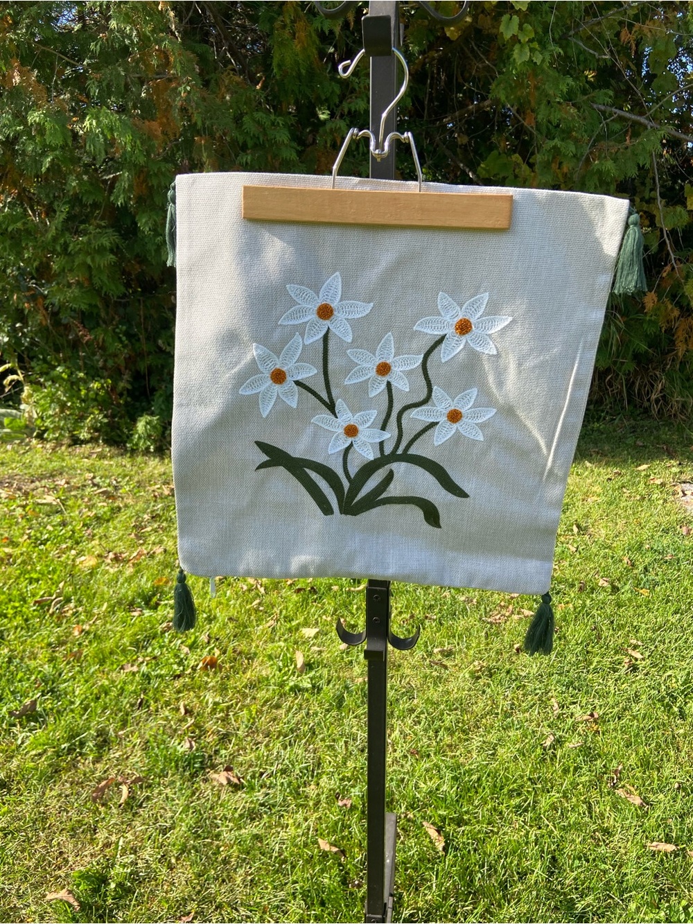 NWT Punch Embroidery Floral Pillow Cover White Flowers